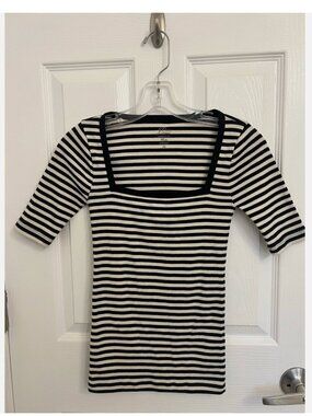 J.CREW Perfect Fit Women's Striped Square Neck Short Sleeve Size XXS